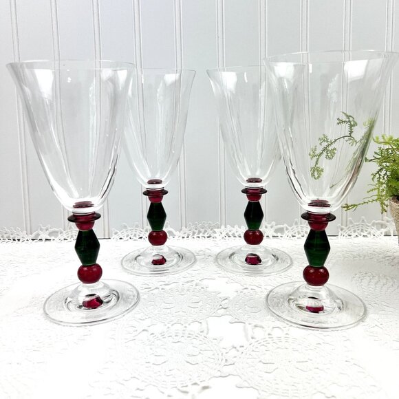 Mikasa Festive Kensington Wine Water Glasses Set of 4 Holiday Christmas - Picture 1 of 11